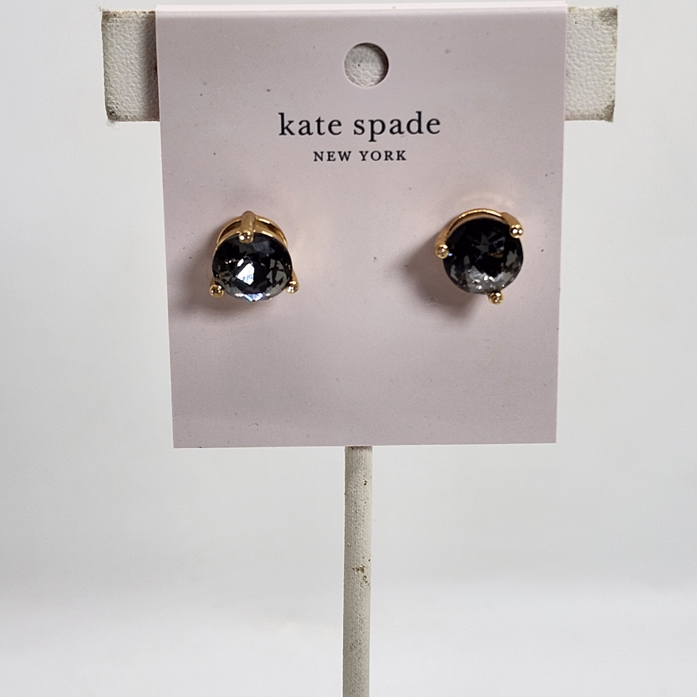 Kate Spade New York “Rise and Shine” Black Crystal Stud Earrings – Gold Tone